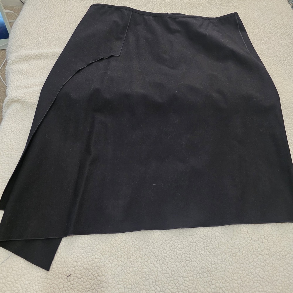 Derek Lam Black Wool Asymmetrical Hem Midi Wrap Skirt Size 12 Quiet Luxury